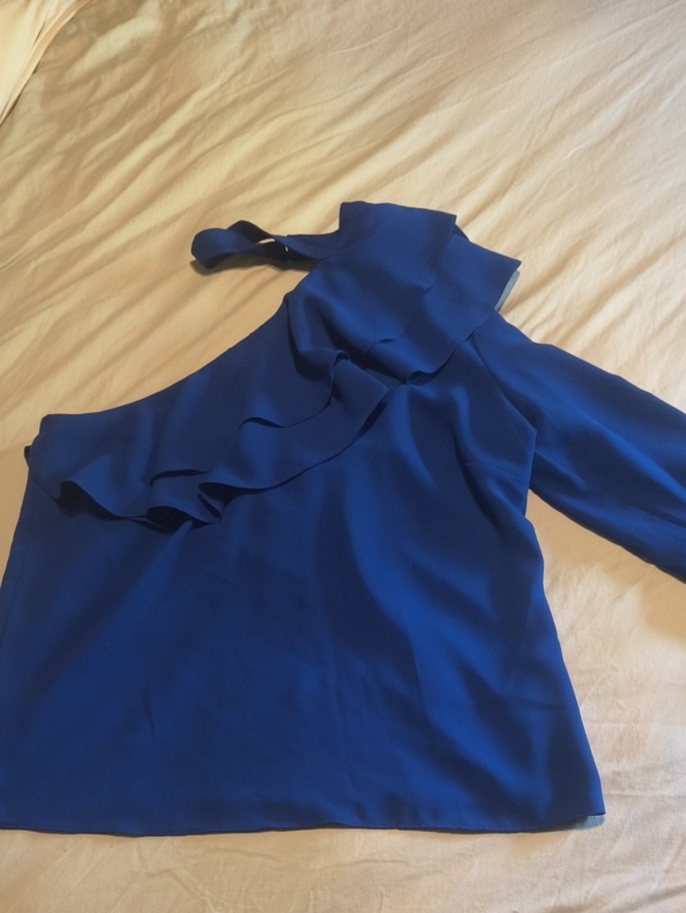 One-Shoulder Ruffle Blouse in Royal Blue